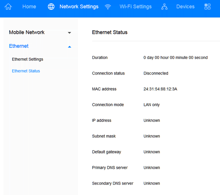 wan ethernet status disconnected