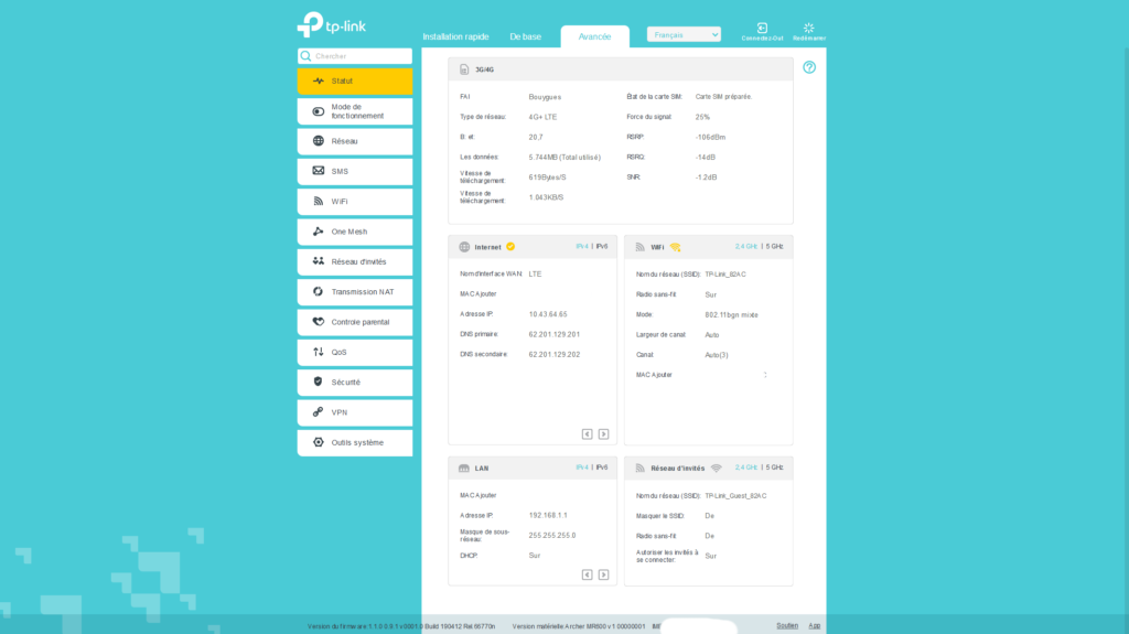 interface-archer-MR600-accueil-avancé