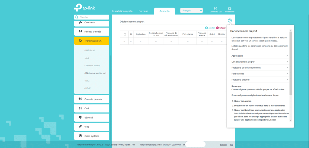 interface-archer-MR600-nat-declenchement-port