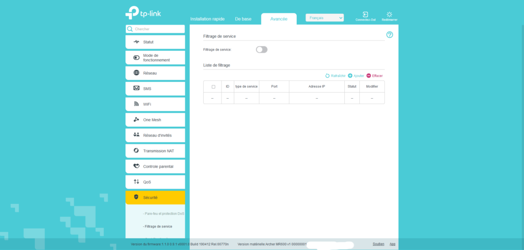 interface-archer-MR600-filtrage-service